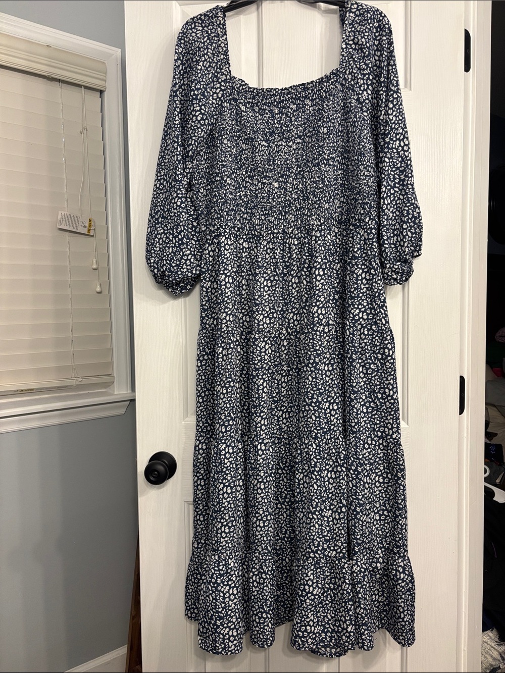ODDY Navy and White Floral Square-Neck Tiered Maxi Dress